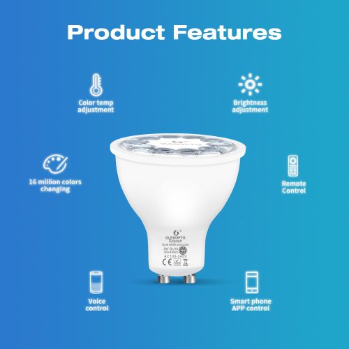 Gledopto GL-S-006P, Pro spotlight LED bulb, GU10, 5W RGB+CCT, Zigbee + RF , eWeLink / Tuya / SmartThings / Philips Hue