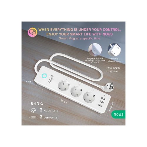Nous A5 smart Tuya Wi-Fi power strip (16A) with 1.5 m cable