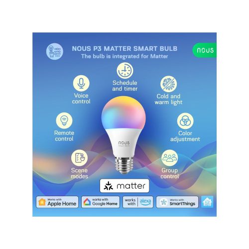 Nous P3 smart Tuya Wi-Fi RGB bulb (E27 socket), Matter compatible