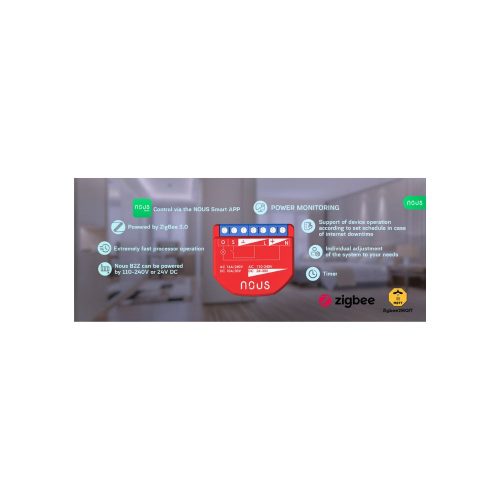 Nous B2Z smart Tuya Zigbee mini relay module, with power meter and switch input, 1-gang