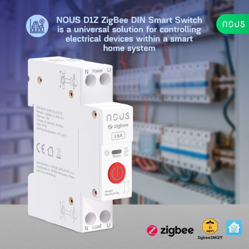 Nous D1Z - DIN-compatile smart Tuya Zigbee relay module, 16A