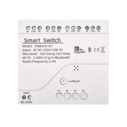 SmartWise 85V-250V AC Wi-Fi + eWeLink-Remote 4-gang smart relay switch, NO/NC, dry contact, momentary switch