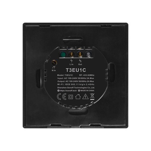 Sonoff TX T3 EU 1C 1-gang smart WiFi + RF wall touch light switch (black)